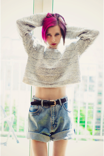 cropped vintage sweater - DIY shorts