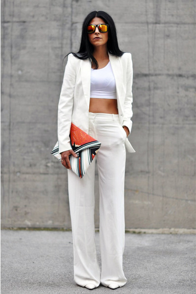 white Zara blazer - carrot orange clutch Zara bag
