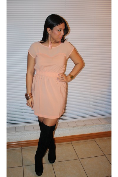 knee high boots and dress. black knee high boots Steve