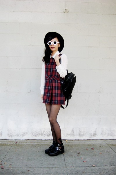 tartan thrifted dress - zeroUV sunglasses