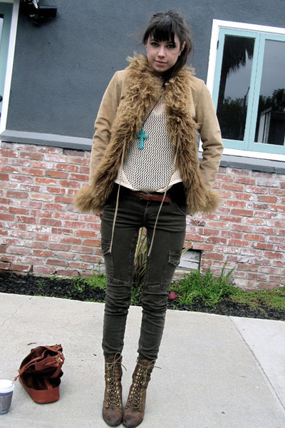 brown Jeffrey Campbell boots - army green Current Elliot jeans - camel vintage j