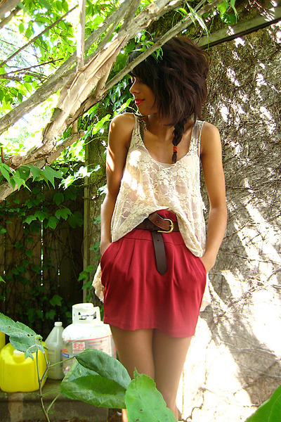 beige Forever21 shirt - red Costa Blanca skirt