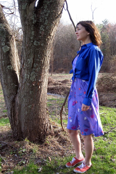 Keds Shoes  Girls on Blue Thrifted Foxcroft Shirts  Red Keds Shoes  Purple Thrifted Dresses