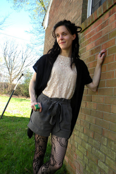 tights with shorts. black tights - gray shorts